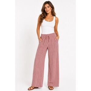 Friends Like These Pink‎ Striped Wide Leg Drawstring Pants Women US 10 New